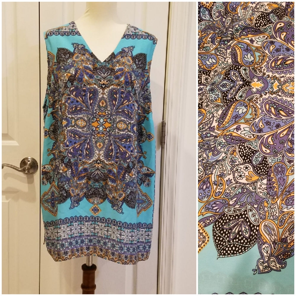 Paisley Print Tank Top - Blue and Purple